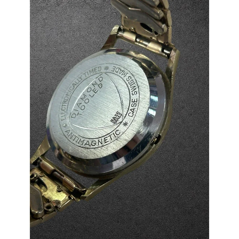 Vintage Pierre Chevelle Swiss Mechanical Watch Black Dial Gold Tone For Parts